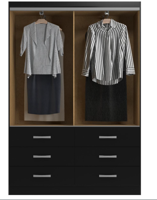 Guarda Roupa Veneza 1.00 C/2 Portas De Correr e 6 Gavetas - Evidência