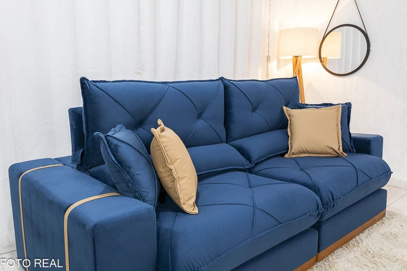 Sofá Retrátil Reclinável Gran Bello 2,50m Veludo – D33 E Molas Ensacadas