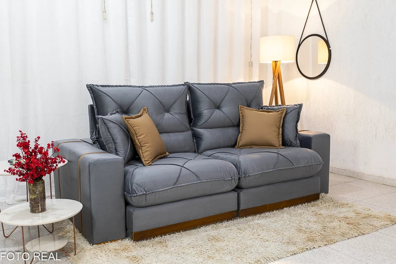 Sofá Retrátil Reclinável Gran Bello 2,50m Veludo – D33 E Molas Ensacadas