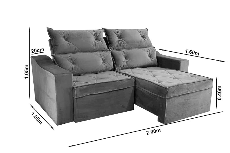 Sofá Retrátil e Reclinável Moscou Veludo 2.00m