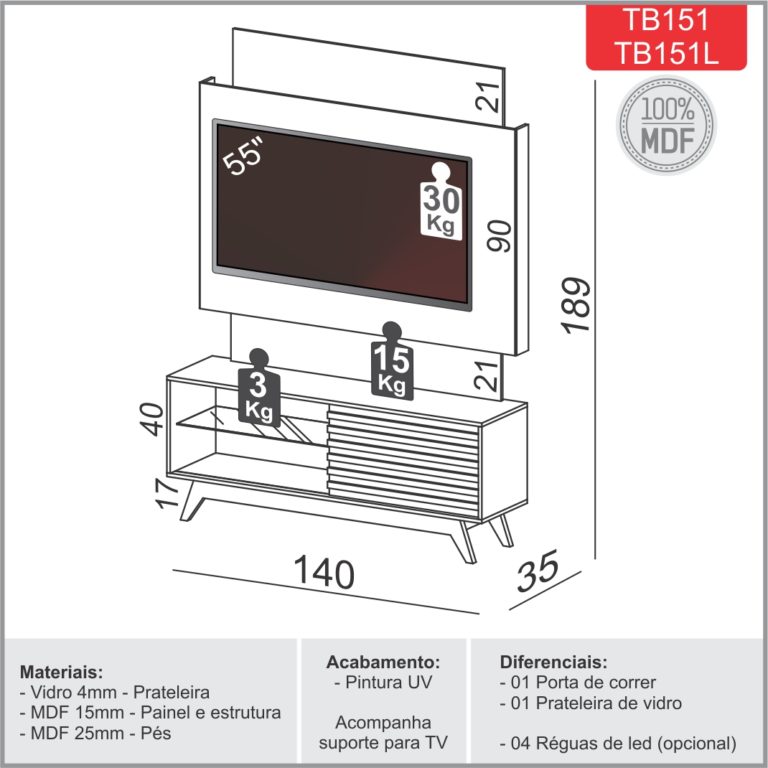 HOME ATÉ 55″ UNICKE TB151L – DALLA COSTA