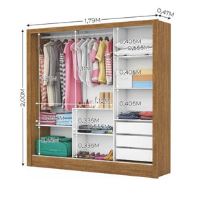 Guarda-Roupa 3 Portas Dubai/Santiago Plus (1 Porta Espelhada) 1,79M – Carioca Móveis