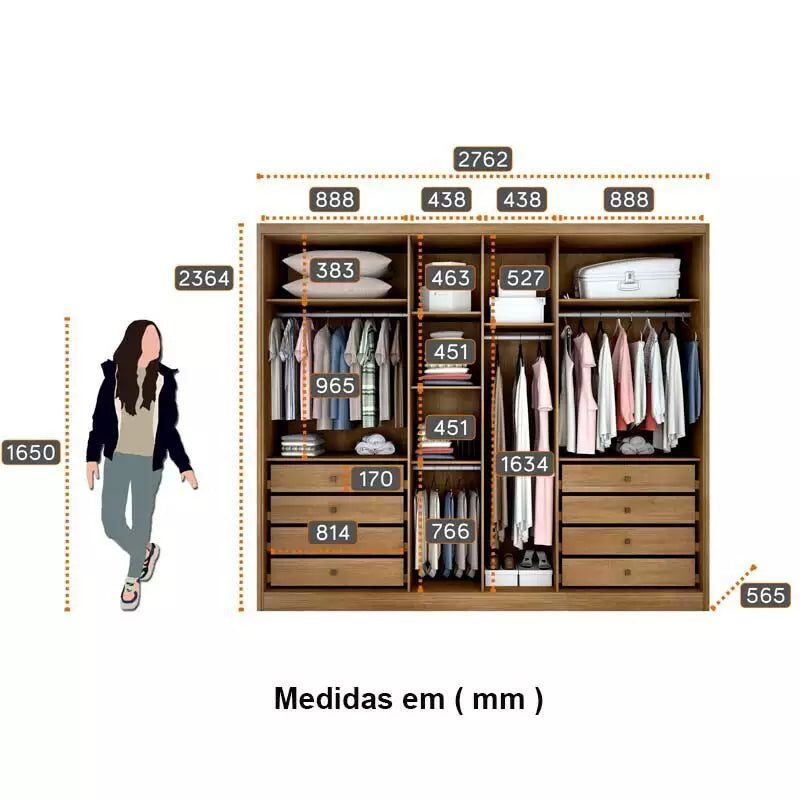 ROUPEIRO 6 PORTAS ROBUST PLUS MDF 2,76 M – NOVO HORIZONTE
