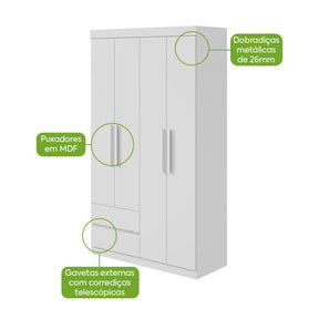 GUARDA-ROUPA 4 PORTAS ZEUS 1,19 M – LOPAS