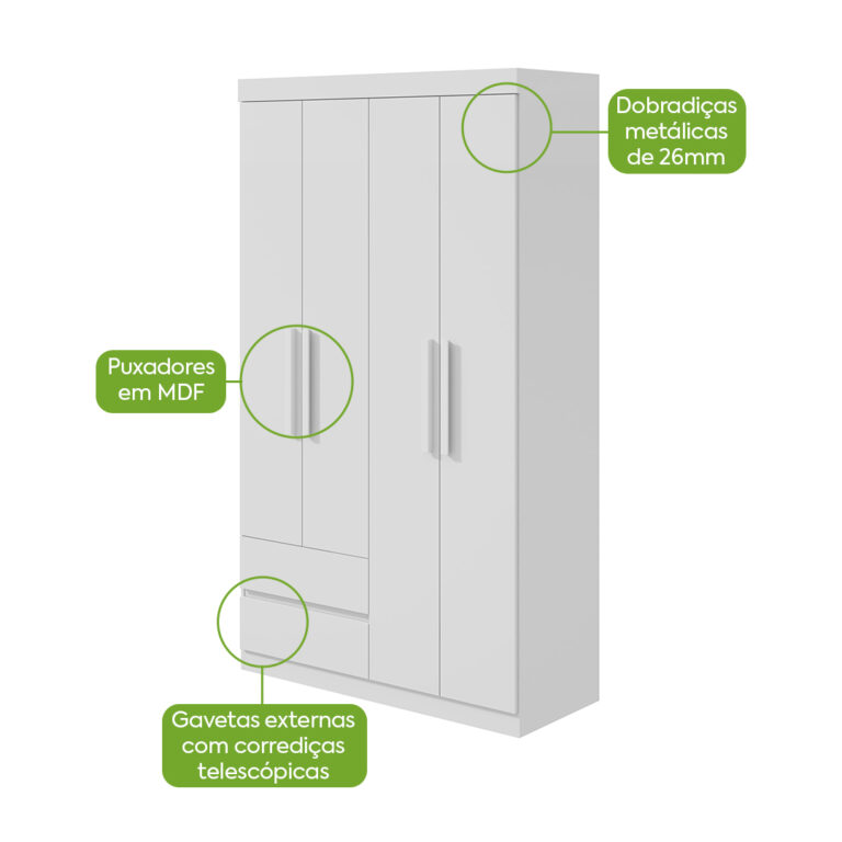 GUARDA-ROUPA 4 PORTAS ZEUS 1,19 M – LOPAS