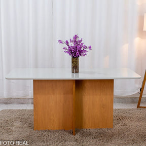 MESA DE JANTAR MOSCOU 160X80 VIDRO OFF/BASE CINAMOMO + 6 CAD. LONDRES VELUDO MADEIRA MINAS PLAC