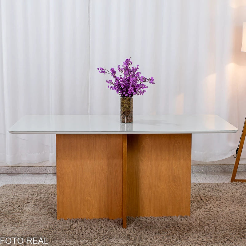 MESA DE JANTAR MOSCOU 160X80 VIDRO OFF/BASE CINAMOMO + 6 CAD. LONDRES VELUDO MADEIRA MINAS PLAC