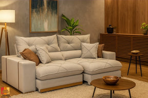 SOFÁ GRAN BELLO PLUS 2,50 M RETRÁTIL E RECLINÁVEL COM MOLAS ENSACADAS E 04 ALMOFADAS DECORATIVAS