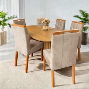 MESA ISIS 1,80m FREIJÓ COM 6 CADEIRAS SOPHIA VELUDO  – LEIFER + WM DECOR