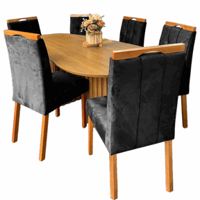 MESA ISIS 1,80m FREIJÓ COM 6 CADEIRAS SOPHIA VELUDO  – LEIFER + WM DECOR