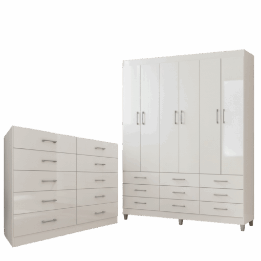 GUARDA-ROUPA 6 PORTAS PARATY + CÔMODA 10 GAVETAS CARIBE  – FELLICCI