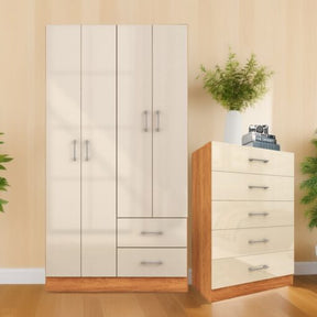 GUARDA-ROUPA 4 PORTAS PANAMÁ 4002 + CÔMODA 5 GAVETAS ARUBA  – FELLICCI
