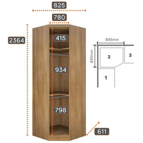 GUARDA-ROUPA MODULADO RIZON 001 (DOIS MÓDULOS 4 PORTAS + UM MÓDULO CANTO OBLÍQUO) – NOVO HORIZONTE