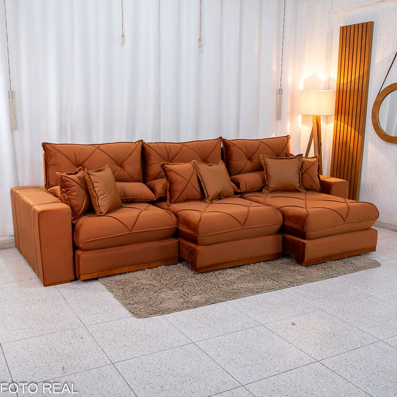 SOFÁ RETRÁTIL RECLINÁVEL GRAN BELLO 3.20M VELUDO - MOLAS ENSACADAS