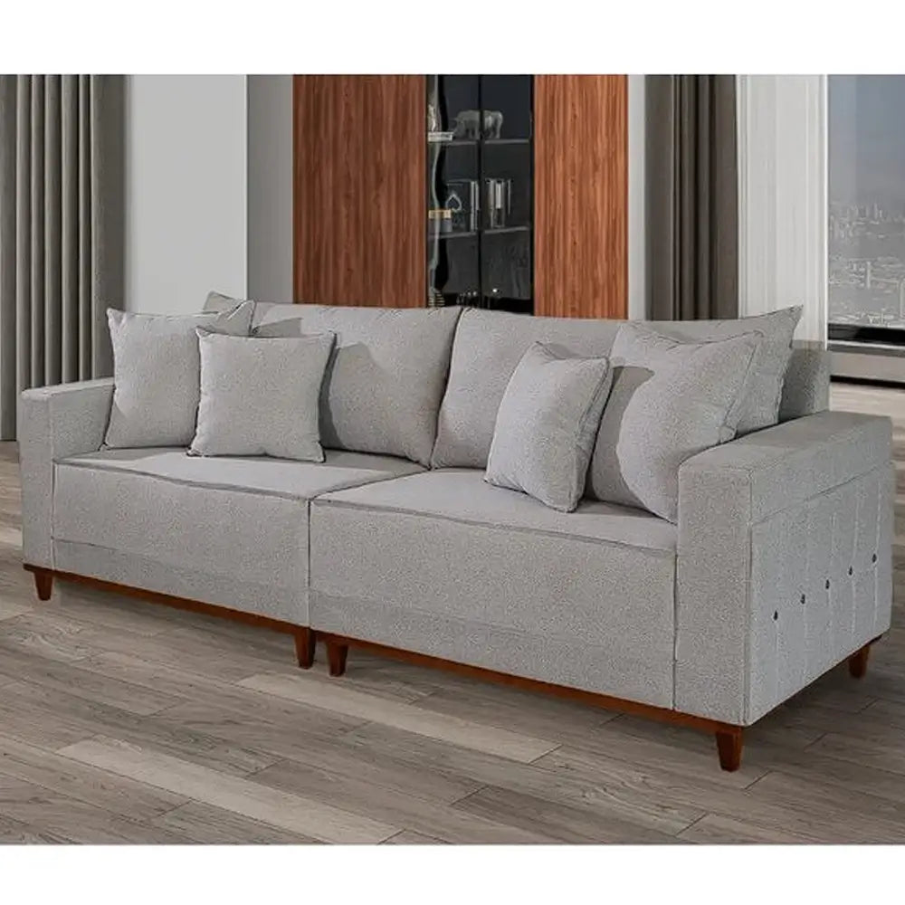 SOFÁ LIVING MONTES CLAROS 4 LUGARES COM ALMOFADAS SOLTAS 236 CM EM LINHO – LUFER