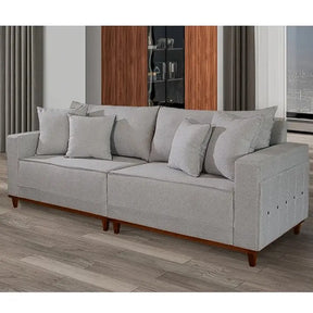 SOFÁ LIVING MONTES CLAROS 4 LUGARES COM ALMOFADAS SOLTAS 236 CM EM LINHO – LUFER
