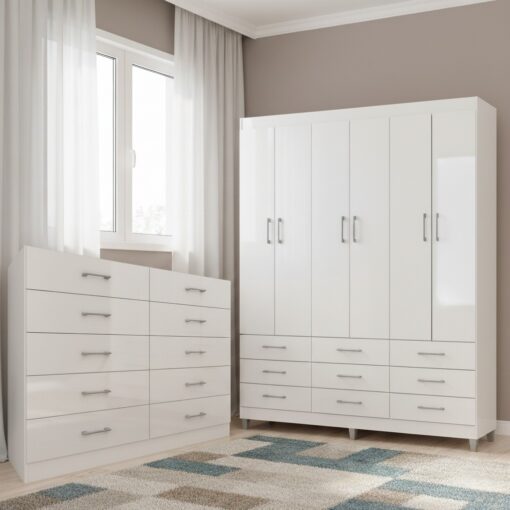 GUARDA-ROUPA 6 PORTAS PARATY + CÔMODA 10 GAVETAS CARIBE  – FELLICCI