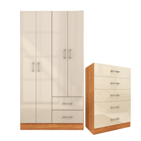 GUARDA-ROUPA 4 PORTAS PANAMÁ 4002 + CÔMODA 5 GAVETAS ARUBA  – FELLICCI