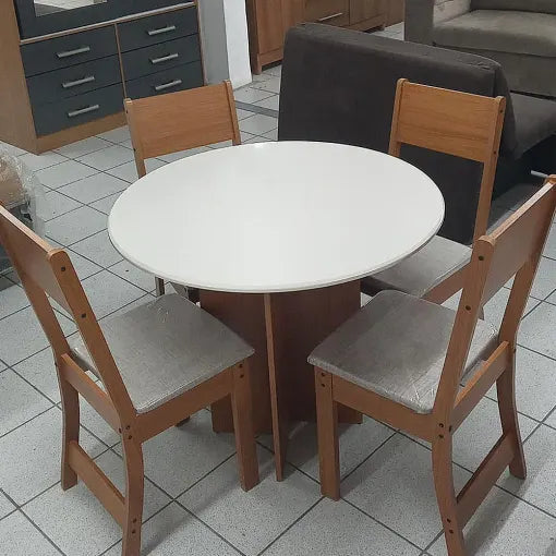 MESA DE JANTAR ALICE CIRCULAR COM 4 CADEIRAS - INDEKES