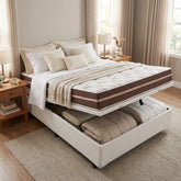 Colchão Casal Classic Ensacadas AGD70 Marrom + Base Box Baú Corino Branco