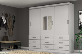 GUARDA ROUPA ISABELA 1.50 C/ 3 PORTAS E 9 GAVETAS E ESPELHO – EVIDÊNCIA