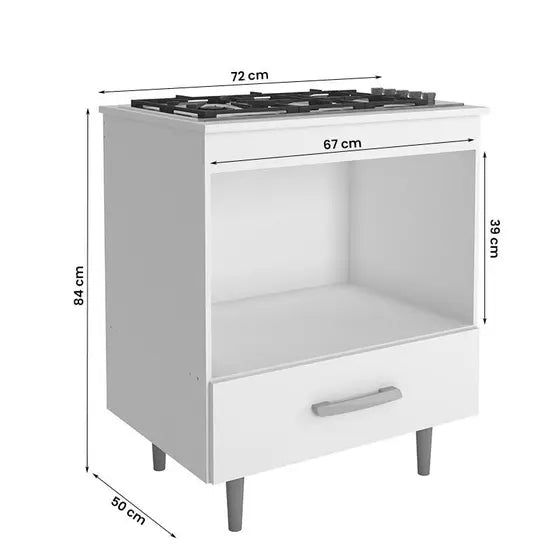 BALCÃO ALECRIM PARA COOKTOP 4 BOCAS E FORNO  1 GAVETA – POLIMAN