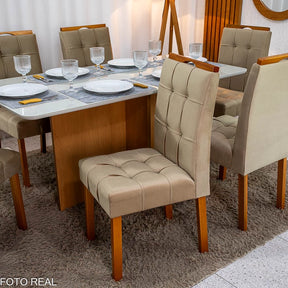 MESA DE JANTAR MOSCOU 160X80 VIDRO OFF/BASE CINAMOMO + 6 CAD. LONDRES VELUDO MADEIRA MINAS PLAC