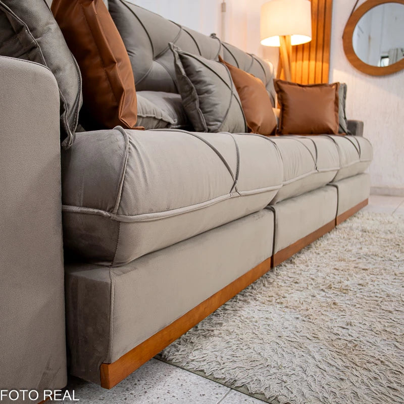 SOFÁ RETRÁTIL RECLINÁVEL GRAN BELLO 3.20M VELUDO - MOLAS ENSACADAS