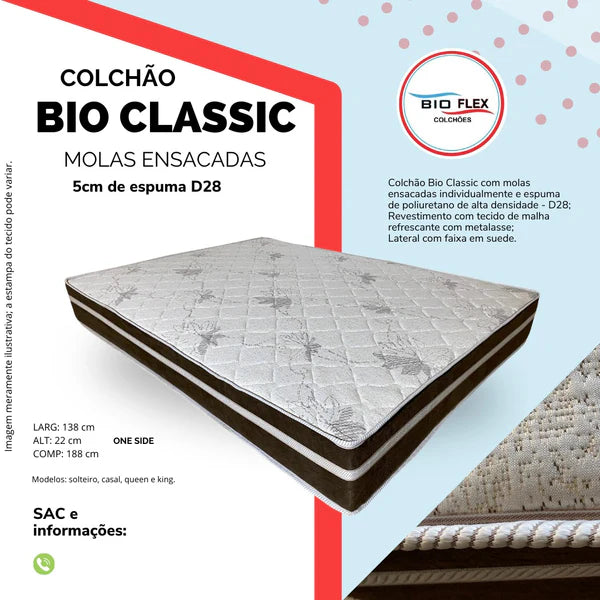 COLCHÃO BIO CLASSIC CASAL ONE SIDE COM MOLAS ENSACADAS 22X188X138 + BASE BOX SIMPLES