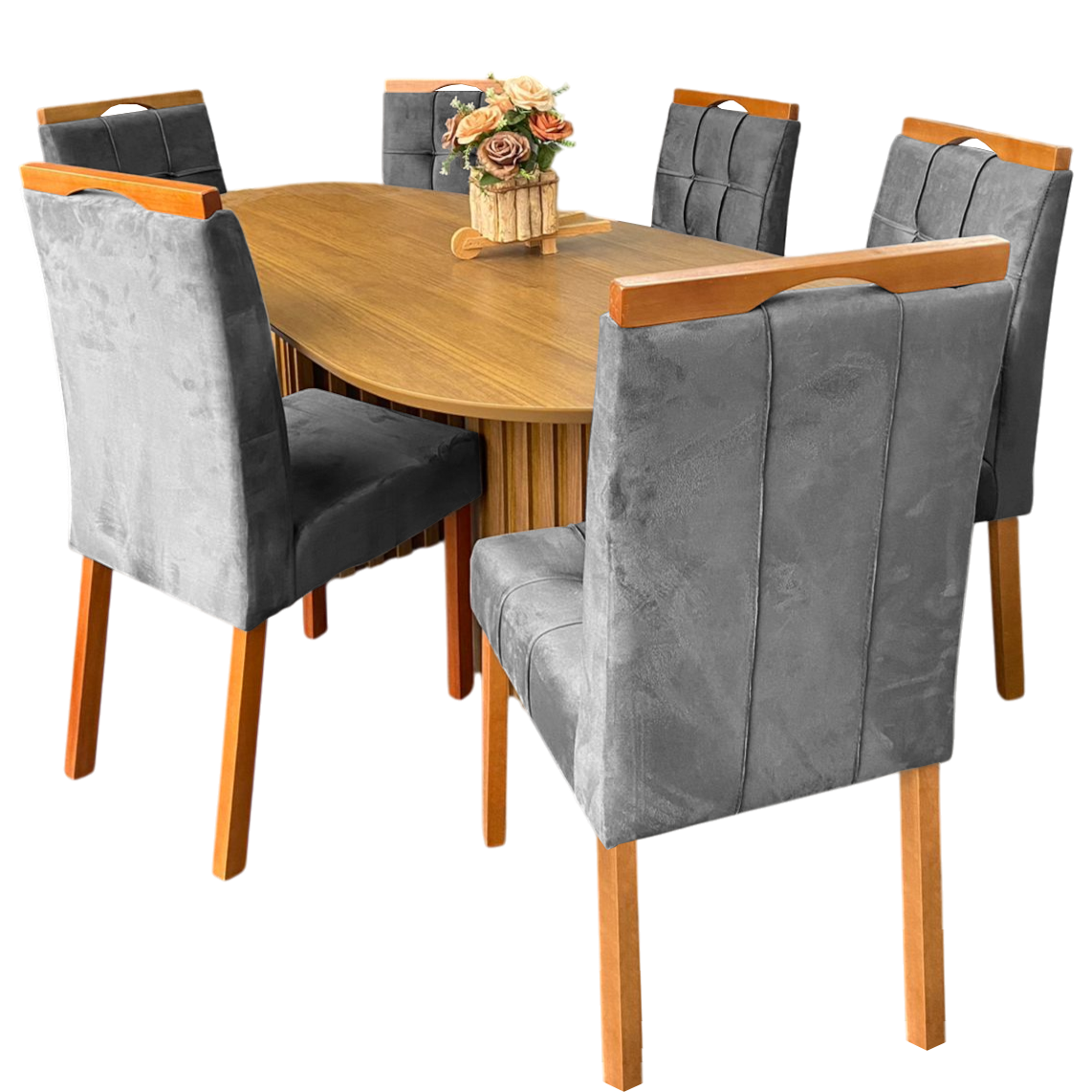 MESA ISIS 1,80m FREIJÓ COM 6 CADEIRAS SOPHIA VELUDO  – LEIFER + WM DECOR