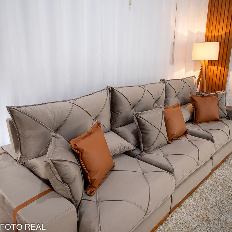 SOFÁ RETRÁTIL RECLINÁVEL GRAN BELLO 3.20M VELUDO - MOLAS ENSACADAS