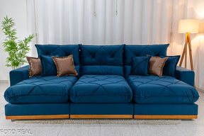 SOFÁ RETRÁTIL RECLINÁVEL GRAN BELLO 3.20M VELUDO - MOLAS ENSACADAS