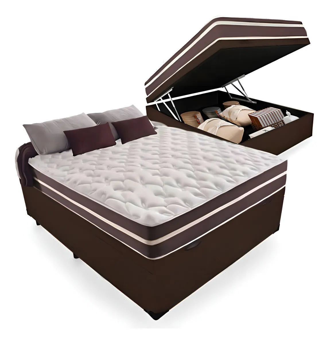 BASE BAÚ CASAL + COLCHÃO CASAL CLÁSSICO D33 E MOLAS ENSACADAS - ALTO NÍVEL