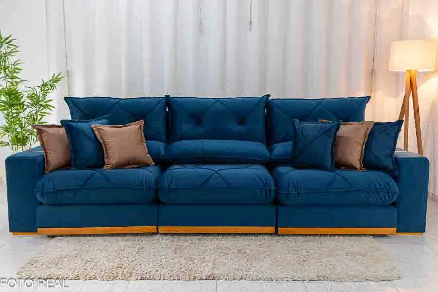 SOFÁ RETRÁTIL RECLINÁVEL GRAN BELLO 3.20M VELUDO - MOLAS ENSACADAS