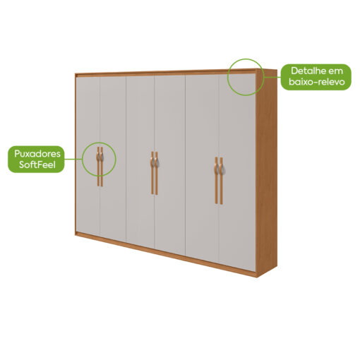 GUARDA-ROUPA 6 PORTAS SUAVITÁ 2,70 M AMÊNDOA CLEAN – LOPAS