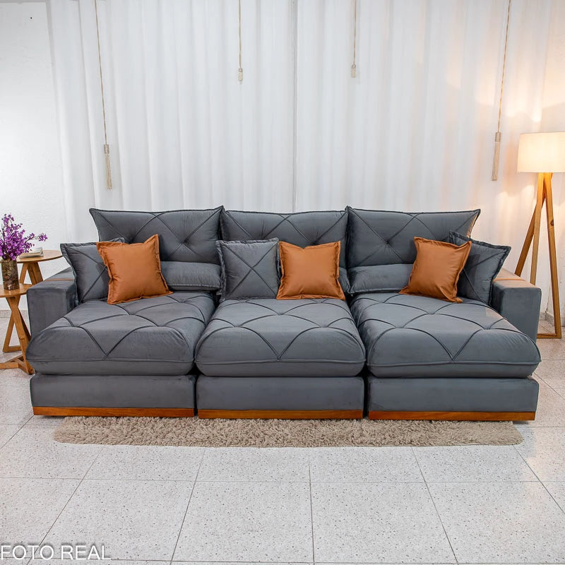 SOFÁ RETRÁTIL RECLINÁVEL GRAN BELLO 3.20M VELUDO - MOLAS ENSACADAS