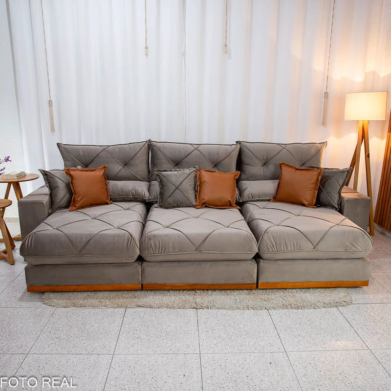 SOFÁ RETRÁTIL RECLINÁVEL GRAN BELLO 3.20M VELUDO - MOLAS ENSACADAS