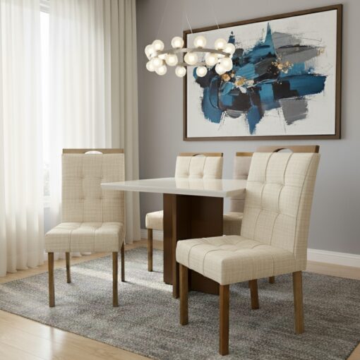 MESA SALINAS/HELÔ/LOS ANGELES 120 CINAMOMO/OFF WHITE COM 4 CADEIRAS SOPHIA LINHO