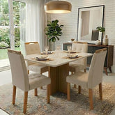 MESA SALINAS/HELÔ/LOS ANGELES 120 CINAMOMO/OFF WHITE COM 4 CADEIRAS SOPHIA LINHO