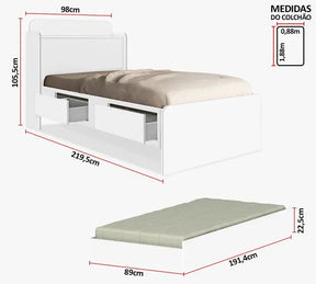 Cama Baú Com Auxiliar Solteiro Tamires 98cm - Cambel