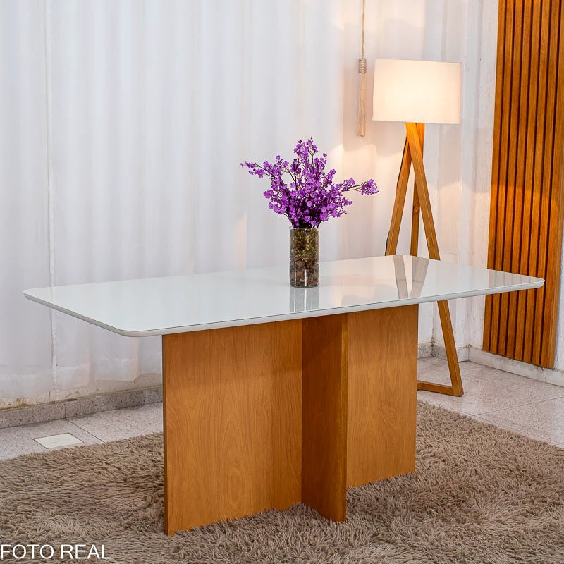 MESA DE JANTAR MOSCOU 160X80 VIDRO OFF/BASE CINAMOMO + 6 CAD. LONDRES VELUDO MADEIRA MINAS PLAC