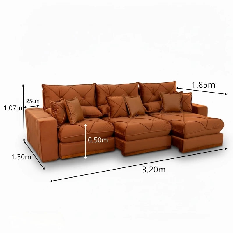 SOFÁ RETRÁTIL RECLINÁVEL GRAN BELLO 3.20M VELUDO - MOLAS ENSACADAS