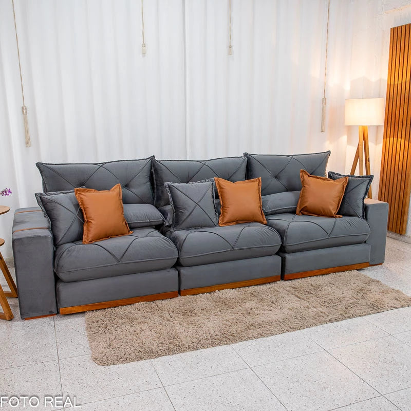 SOFÁ RETRÁTIL RECLINÁVEL GRAN BELLO 3.20M VELUDO - MOLAS ENSACADAS