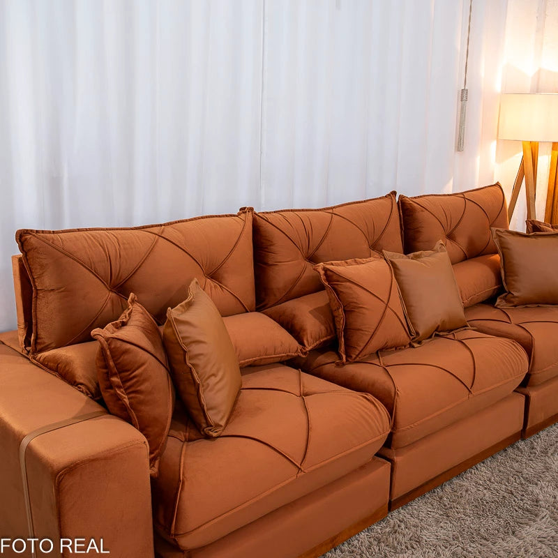 SOFÁ RETRÁTIL RECLINÁVEL GRAN BELLO 3.20M VELUDO - MOLAS ENSACADAS