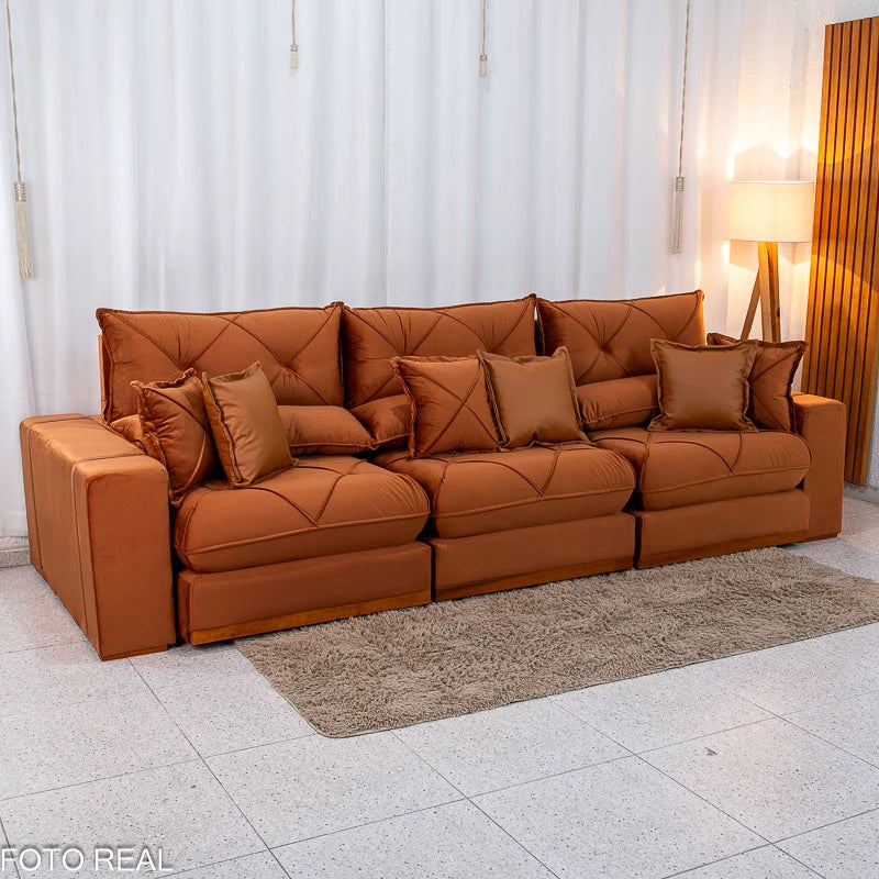 SOFÁ RETRÁTIL RECLINÁVEL GRAN BELLO 3.20M VELUDO - MOLAS ENSACADAS