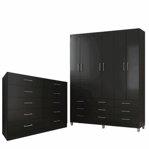 GUARDA-ROUPA 6 PORTAS PARATY + CÔMODA 10 GAVETAS CARIBE  – FELLICCI
