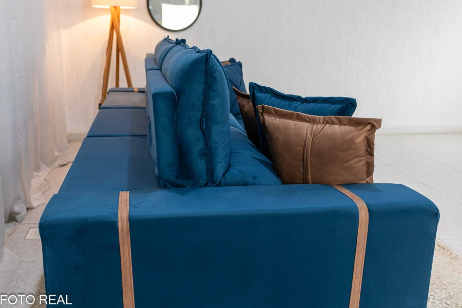 SOFÁ RETRÁTIL RECLINÁVEL GRAN BELLO 3.20M VELUDO - MOLAS ENSACADAS