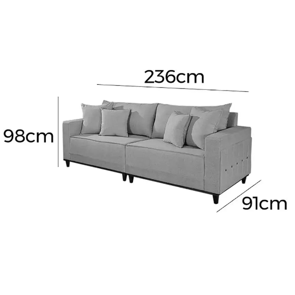 SOFÁ LIVING MONTES CLAROS 4 LUGARES COM ALMOFADAS SOLTAS 236 CM EM LINHO – LUFER