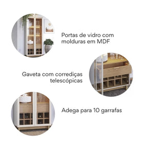 CRISTALEIRA GUANABARA 2 PORTAS 1 GAVETA COM ADEGA – COLIBRI