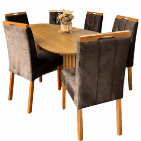 MESA ISIS 1,80m FREIJÓ COM 6 CADEIRAS SOPHIA VELUDO  – LEIFER + WM DECOR